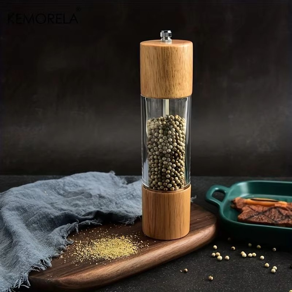 KEMORELA Premium Acrylic Salt And Pepper Grinder Set With Adjustable Wooden Shakers 5