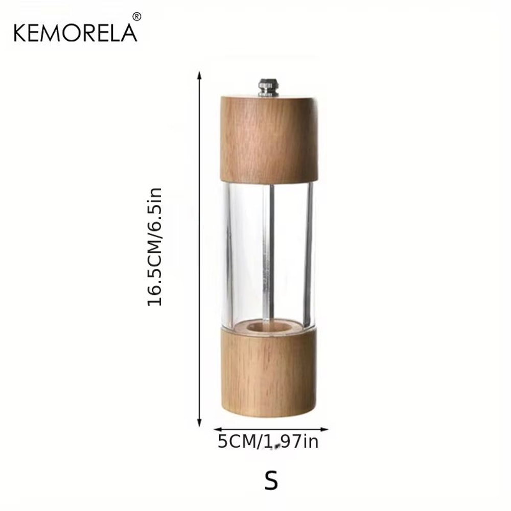 KEMORELA Premium Acrylic Salt And Pepper Grinder Set With Adjustable Wooden Shakers 6
