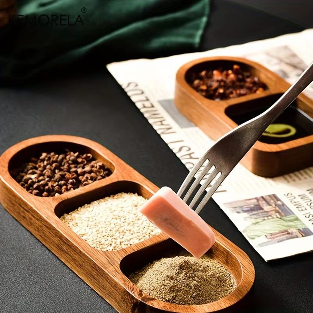 Solid Wood Divided Serving Tray 2 Or 3 Compartments Condiment And Snack Plate For Sauces Sushi Brea 3