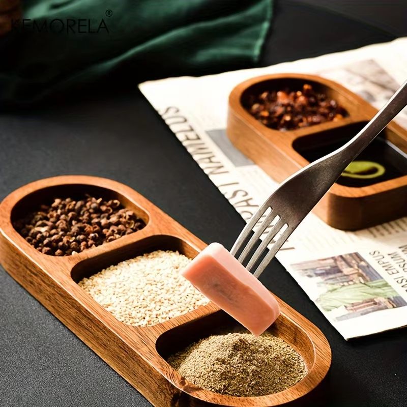 Solid Wood Divided Serving Tray 2 Or 3 Compartments Condiment And Snack Plate For Sauces Sushi Brea 3