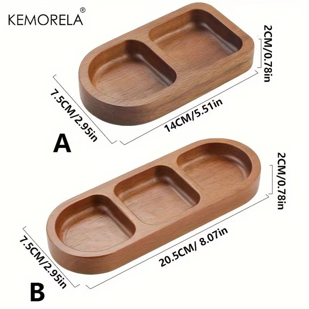 Solid Wood Divided Serving Tray 2 Or 3 Compartments Condiment And Snack Plate For Sauces Sushi Brea 5