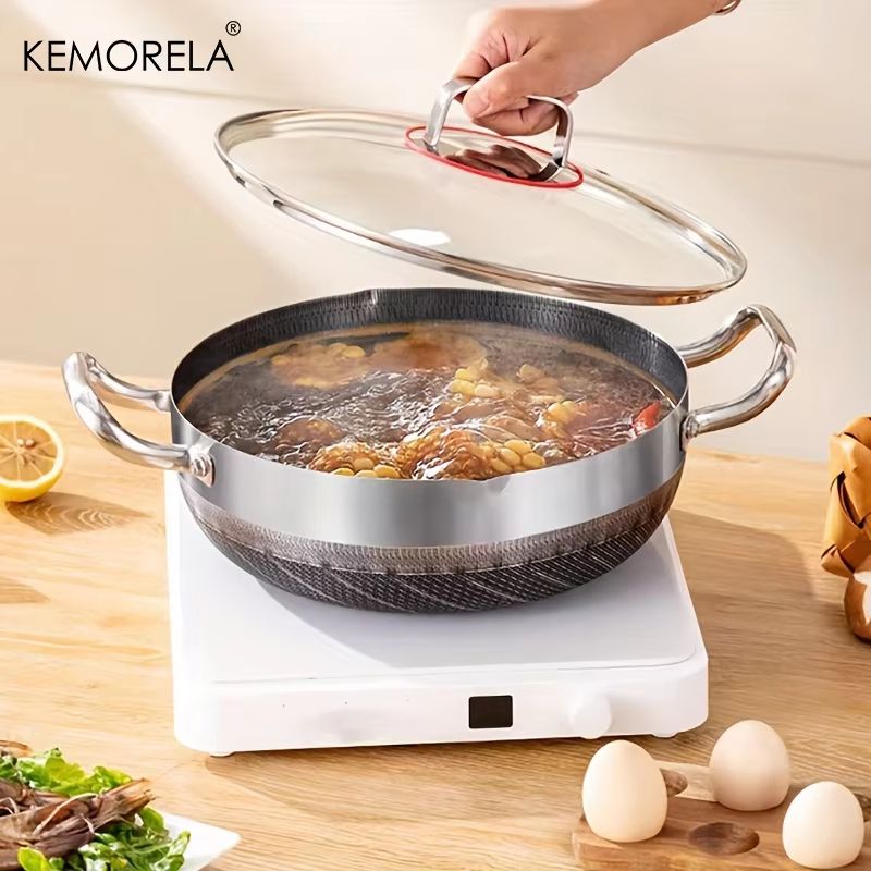 NonStick Stainless Steel Frying Pan With Lid 102411021181 In Honeycomb Bottom For Induction Gas 3