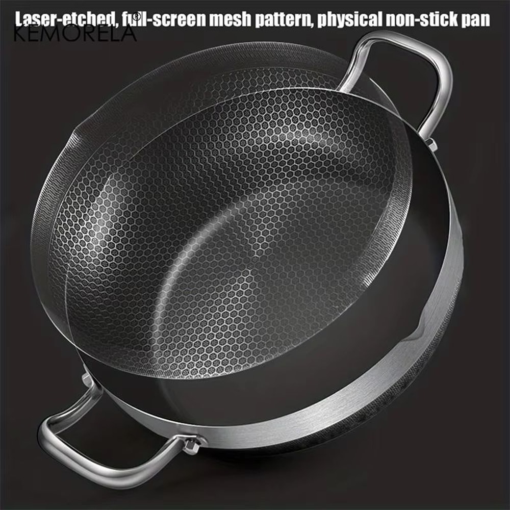 NonStick Stainless Steel Frying Pan With Lid 102411021181 In Honeycomb Bottom For Induction Gas 5