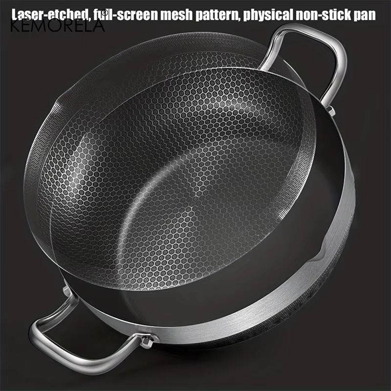 NonStick Stainless Steel Frying Pan With Lid 102411021181 In Honeycomb Bottom For Induction Gas 5