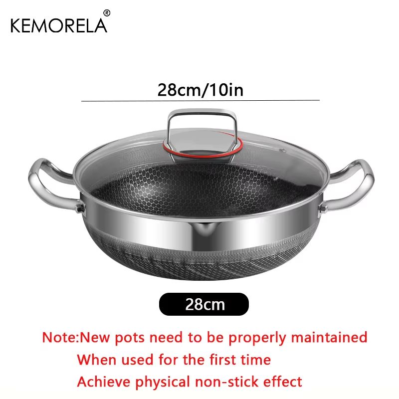 NonStick Stainless Steel Frying Pan With Lid 102411021181 In Honeycomb Bottom For Induction Gas 6