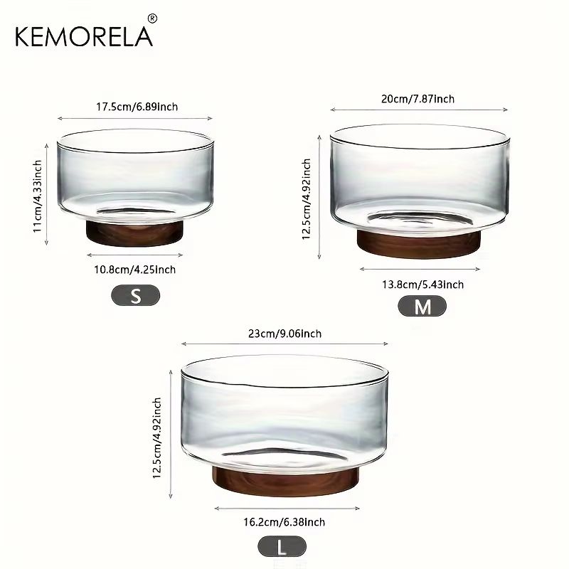 Large Clear Glass Bowl With Wooden Base Fruit Salad Snack And Popcorn Serving Bowl 5
