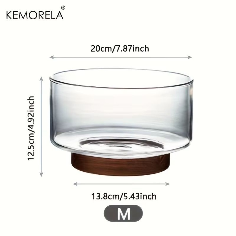 Large Clear Glass Bowl With Wooden Base Fruit Salad Snack And Popcorn Serving Bowl 7