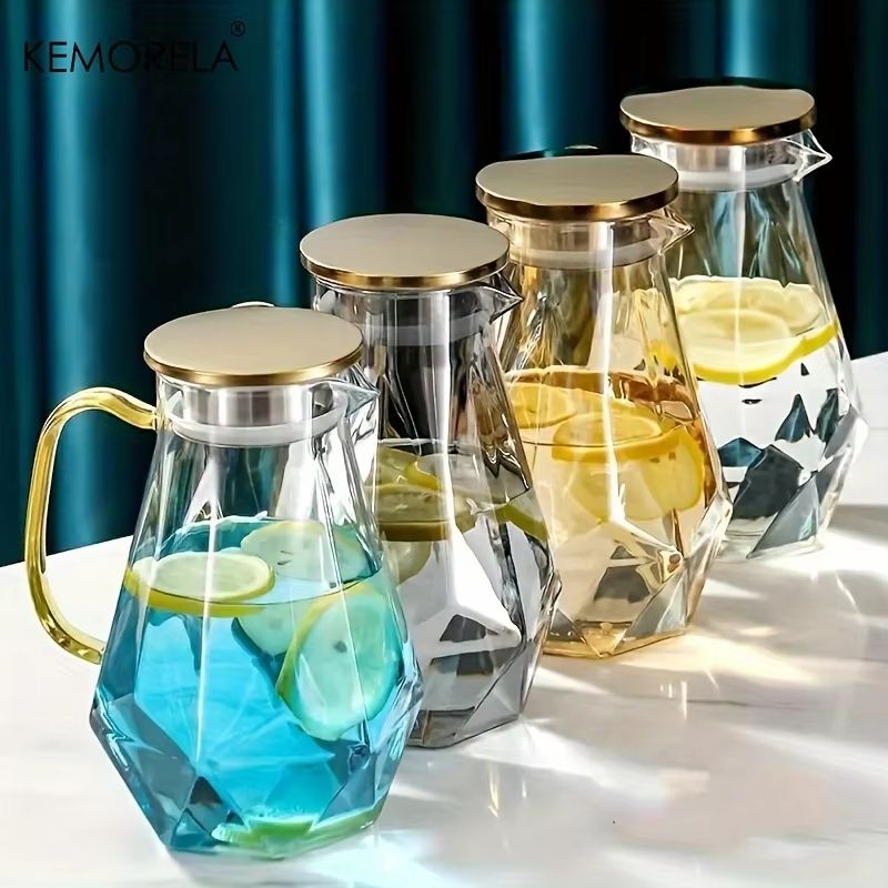 Diamond Texture Glass Teapot And Carafe Set HeatResistant Transparent Pitcher For Hot And Cold Dri 0