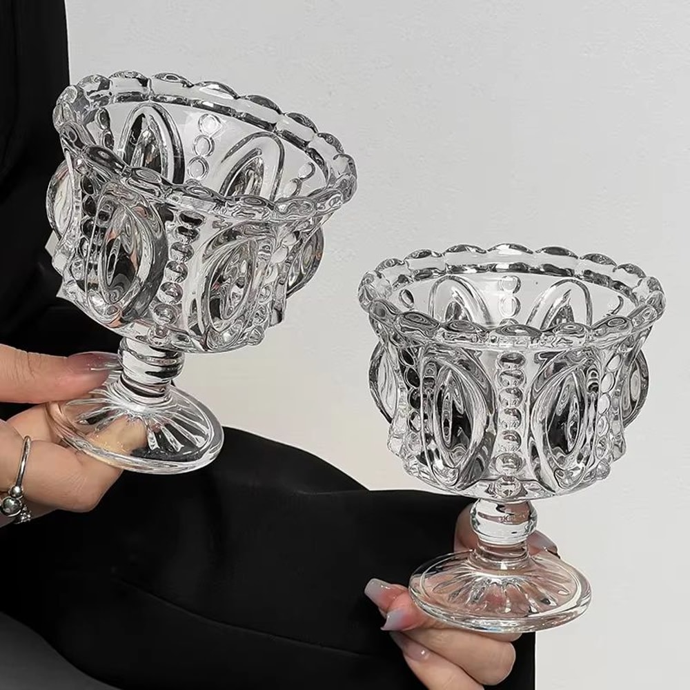 KEMORELA Retro Embossed Tall Glass Cup Black CrystalStyle Goblet For Whiskey Coffee And Desserts 1 9