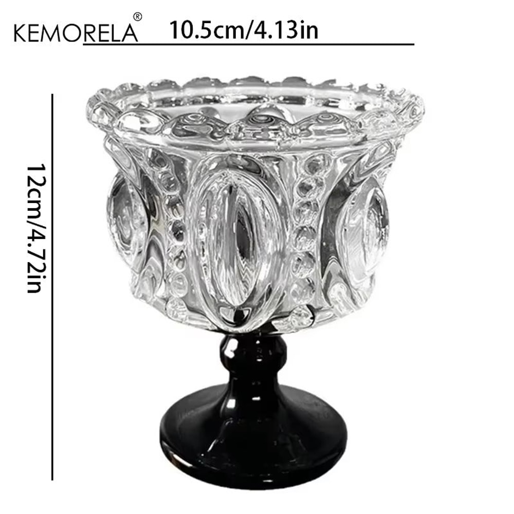 KEMORELA Retro Embossed Tall Glass Cup Black CrystalStyle Goblet For Whiskey Coffee And Desserts 1 5