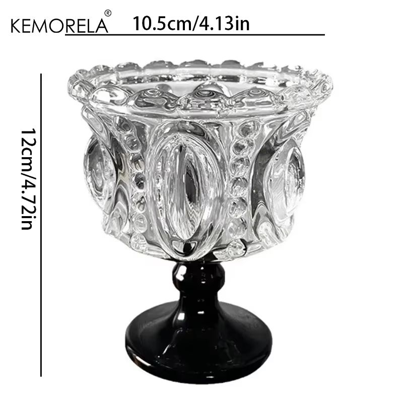 KEMORELA Retro Embossed Tall Glass Cup Black CrystalStyle Goblet For Whiskey Coffee And Desserts 1 5