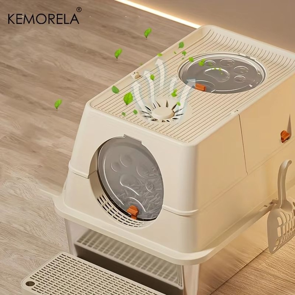 KEMORELA Extra Large Stainless Steel Litter Box With Lid HighSided Enclosure And Scoop 1