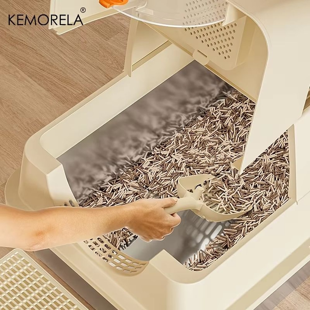 KEMORELA Extra Large Stainless Steel Litter Box With Lid HighSided Enclosure And Scoop 2