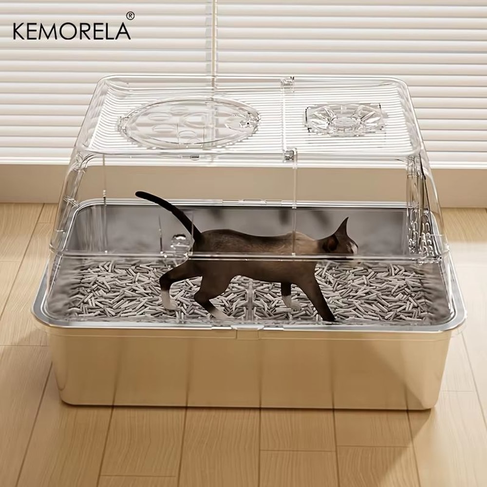 KEMORELA Extra Large Stainless Steel Litter Box With Lid HighSided Enclosure And Scoop 3