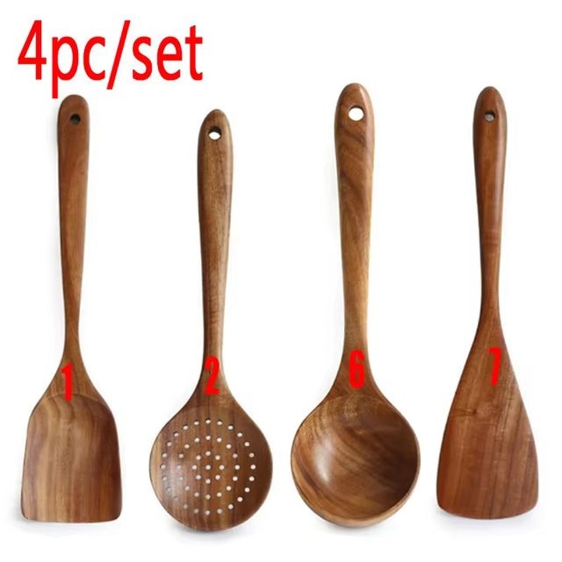 Teak Wooden Cooking Spoon Set Natural NonStick Safe Kitchen Utensils 110 Pieces 9