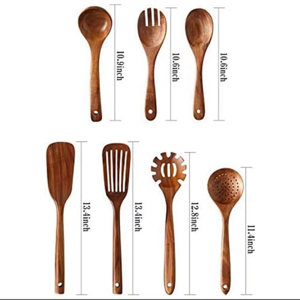 Teak Wooden Cooking Spoon Set Natural NonStick Safe Kitchen Utensils 110 Pieces 10
