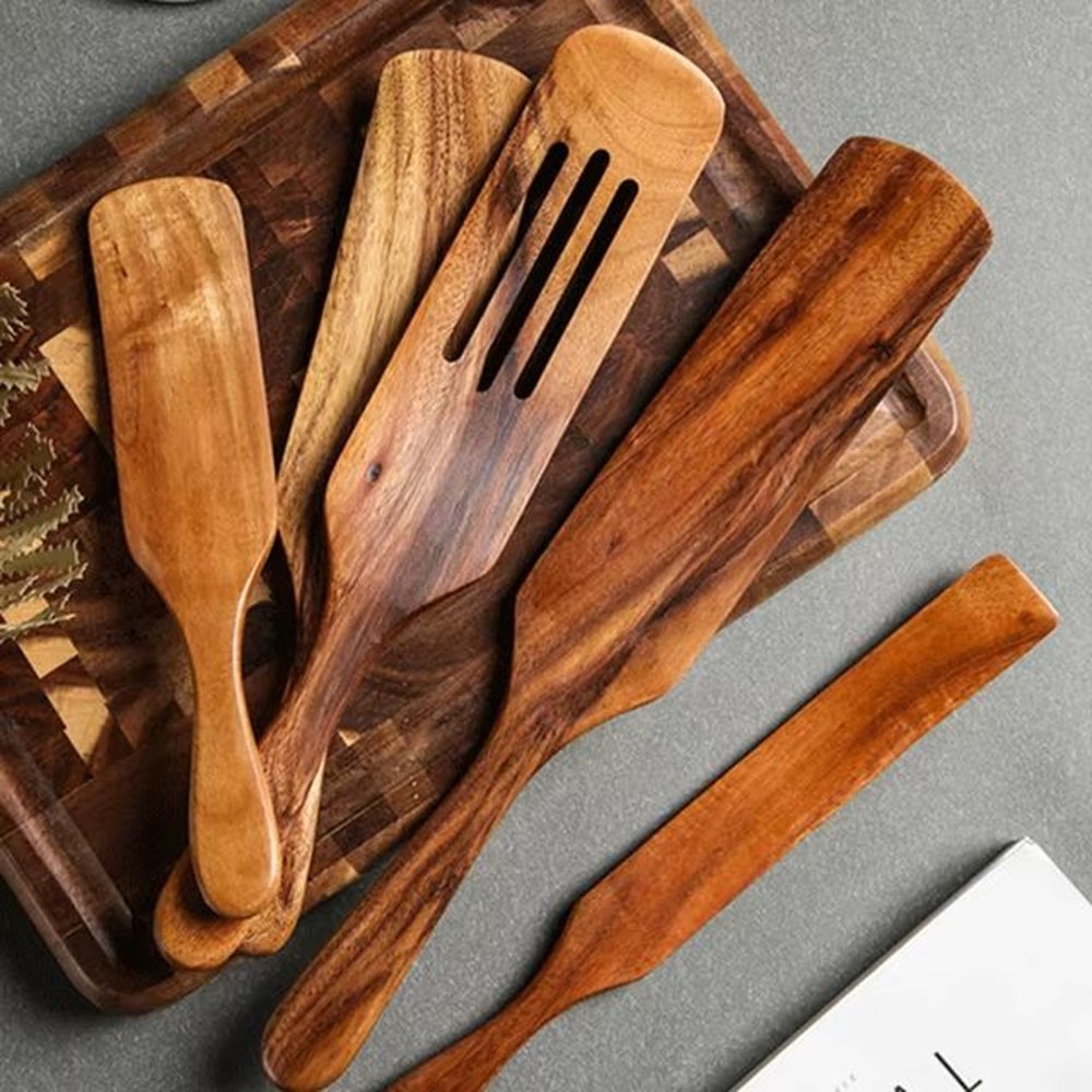 Teak Wooden Cooking Spoon Set Natural NonStick Safe Kitchen Utensils 110 Pieces 6