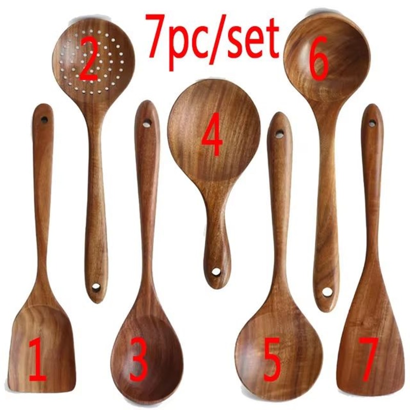 Teak Wooden Cooking Spoon Set Natural NonStick Safe Kitchen Utensils 110 Pieces 7