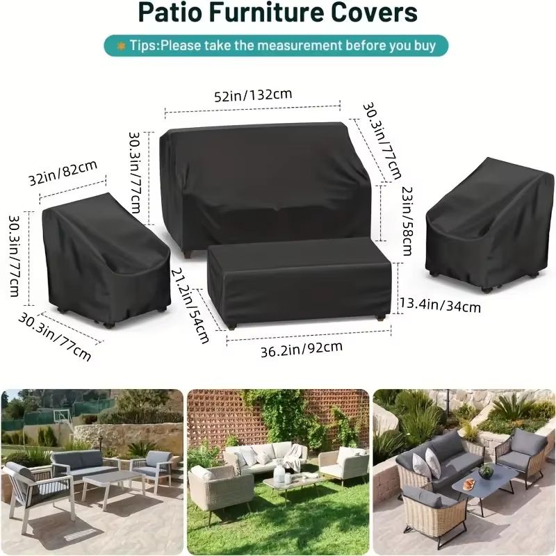 4Piece Heavy Duty Waterproof Patio Furniture Covers Set For Rattan Outdoor Furniture Windproof AllW 2