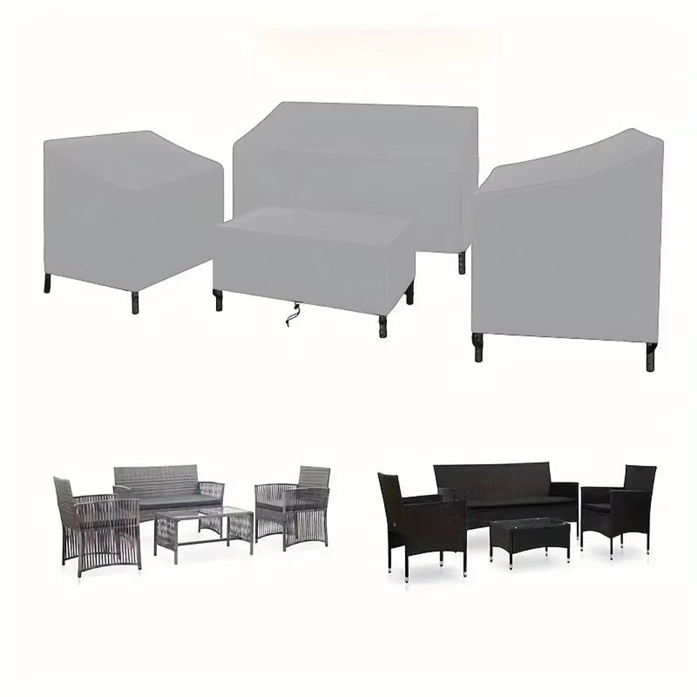 4Piece Heavy Duty Waterproof Patio Furniture Covers Set For Rattan Outdoor Furniture Windproof AllW 4