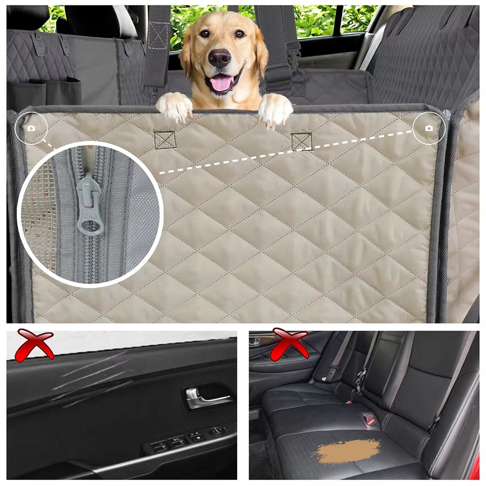Waterproof Dog Car Hammock Back Seat Cover With Safety Belt For SUVs Trucks And Cars 4