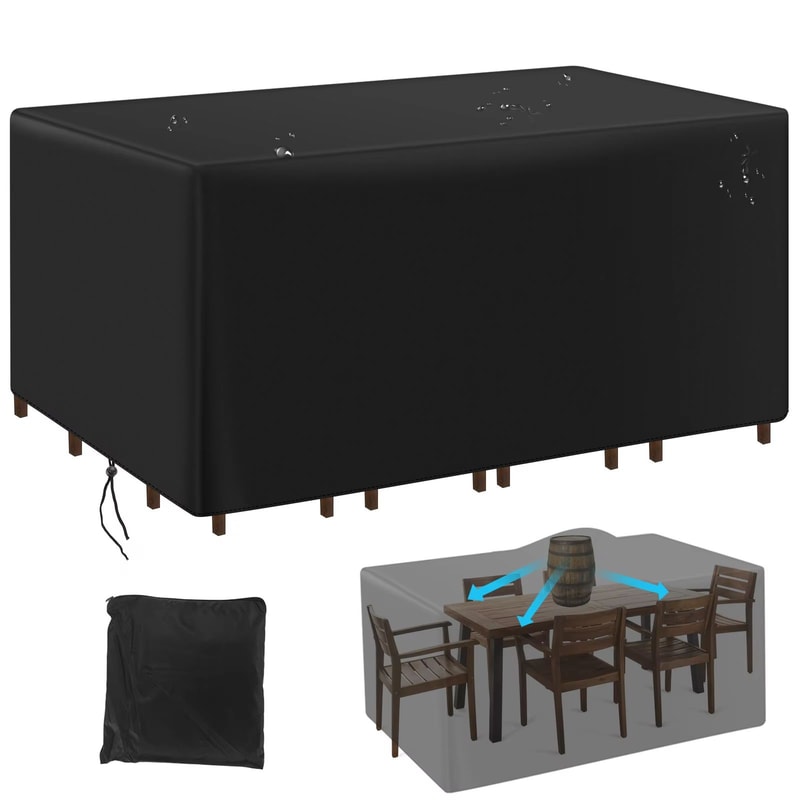 Heavy Duty Rectangular Waterproof Patio Table Cover For Outdoor Dining Table And Chair Sets CanvasS 7