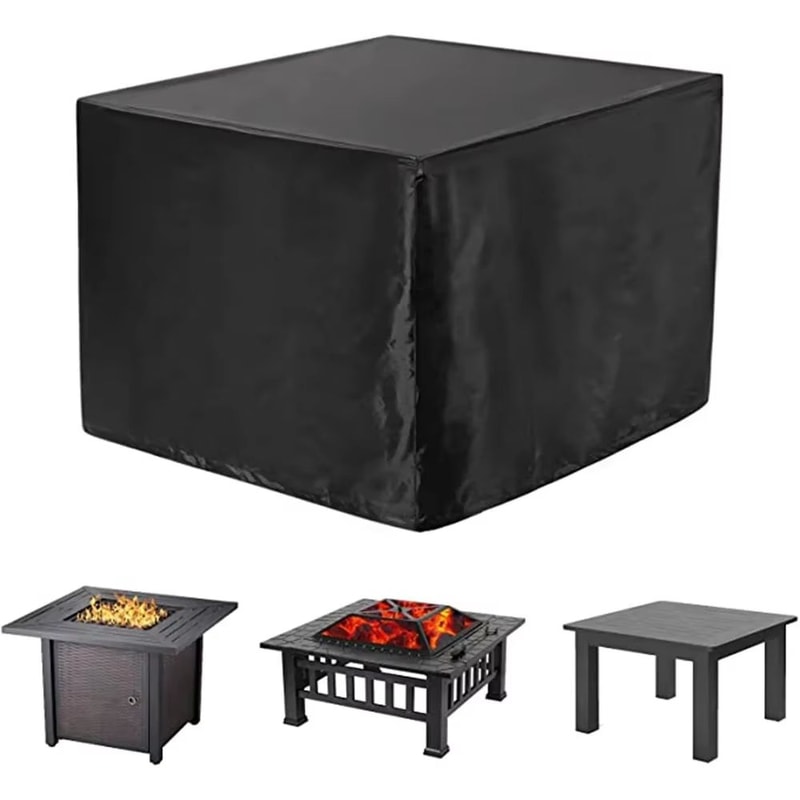 Square 210T Waterproof Fire Pit Cover UV Fade Resistant Outdoor Fire Pit Table Protector 1