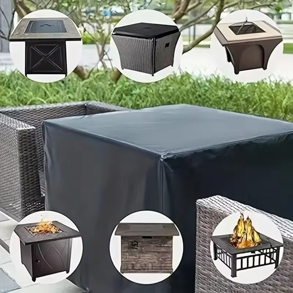 Square 210T Waterproof Fire Pit Cover UV Fade Resistant Outdoor Fire Pit Table Protector 2