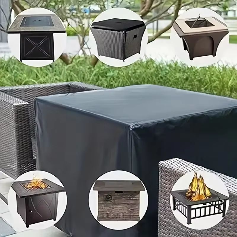 Square 210T Waterproof Fire Pit Cover UV Fade Resistant Outdoor Fire Pit Table Protector 2