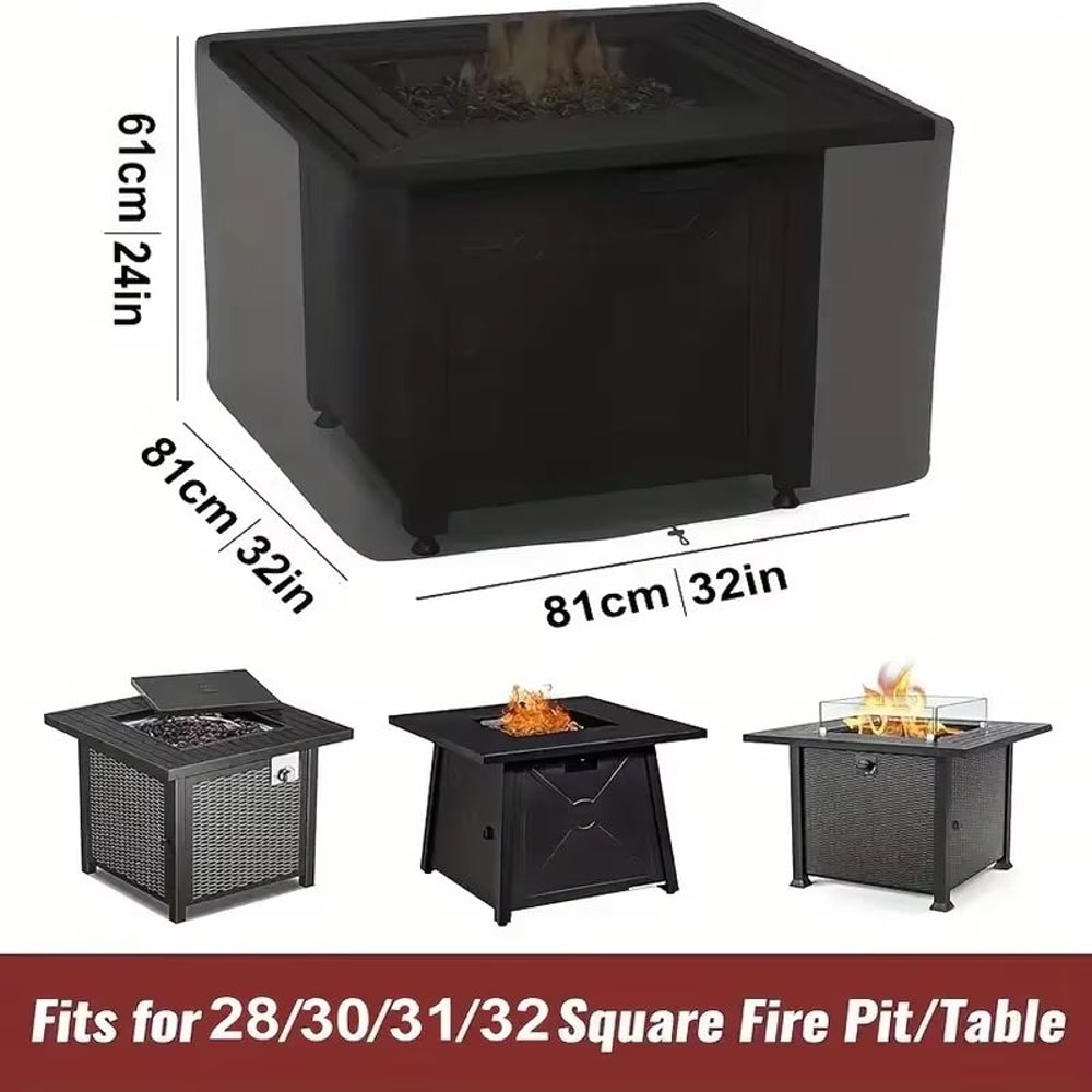 Square 210T Waterproof Fire Pit Cover UV Fade Resistant Outdoor Fire Pit Table Protector 4