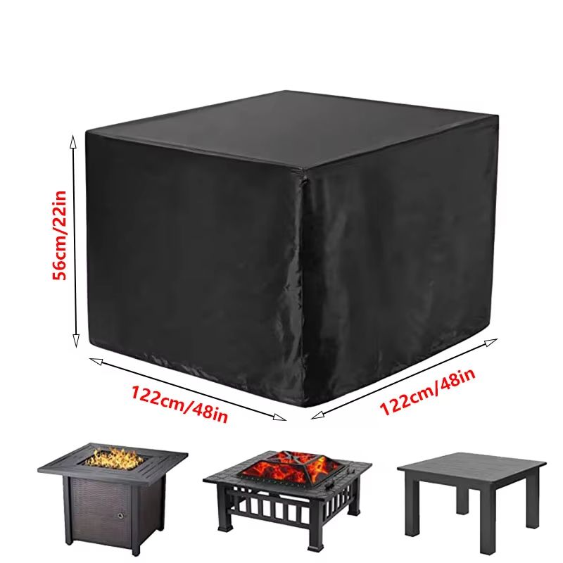 Square 210T Waterproof Fire Pit Cover UV Fade Resistant Outdoor Fire Pit Table Protector 12