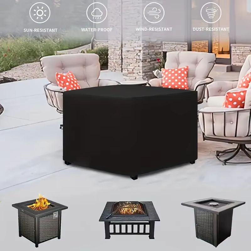 Square 210T Waterproof Fire Pit Cover UV Fade Resistant Outdoor Fire Pit Table Protector 5
