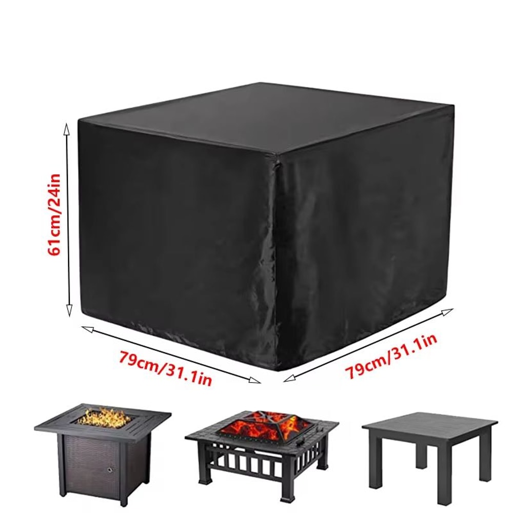 Square 210T Waterproof Fire Pit Cover UV Fade Resistant Outdoor Fire Pit Table Protector 8