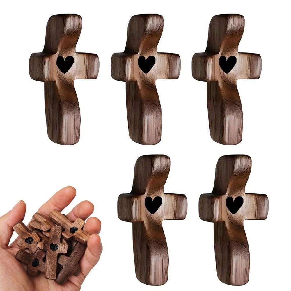 Wooden Handheld Pocket Cross With Heart Cutout Stress Relief Palm Cross And Encouragement Gift 9