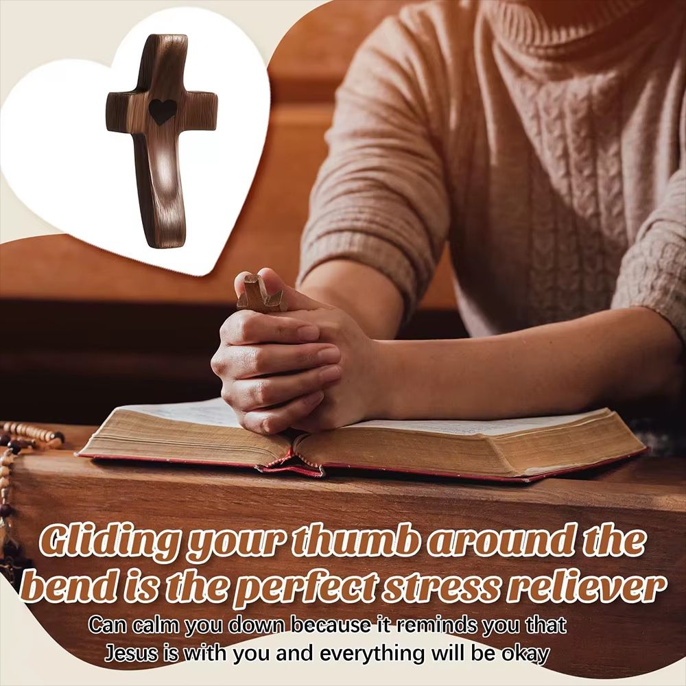 Wooden Handheld Pocket Cross With Heart Cutout Stress Relief Palm Cross And Encouragement Gift 1