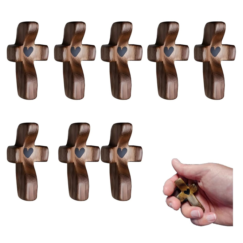 Wooden Handheld Pocket Cross With Heart Cutout Stress Relief Palm Cross And Encouragement Gift 8