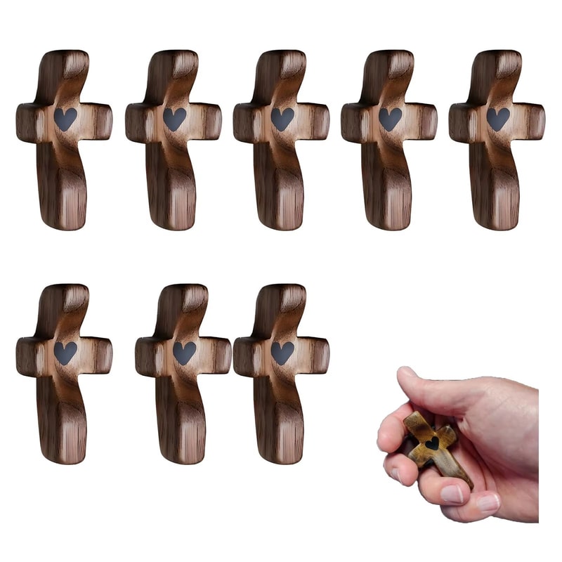 Wooden Handheld Pocket Cross With Heart Cutout Stress Relief Palm Cross And Encouragement Gift 8