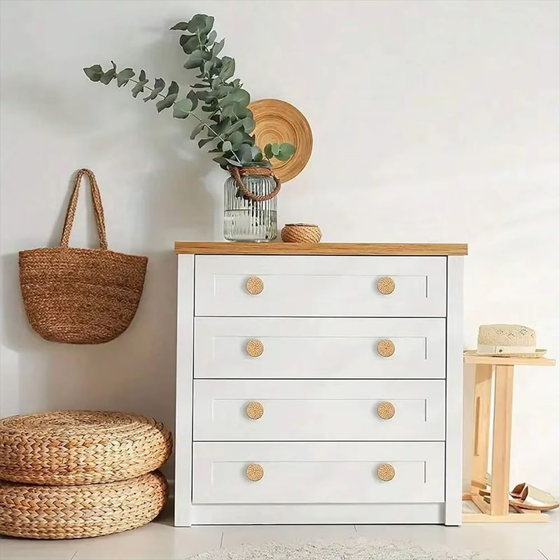 12Pack Bohemian Rattan Drawer Knobs Round Wooden WickerWeave Cabinet Knobs With Screws 3