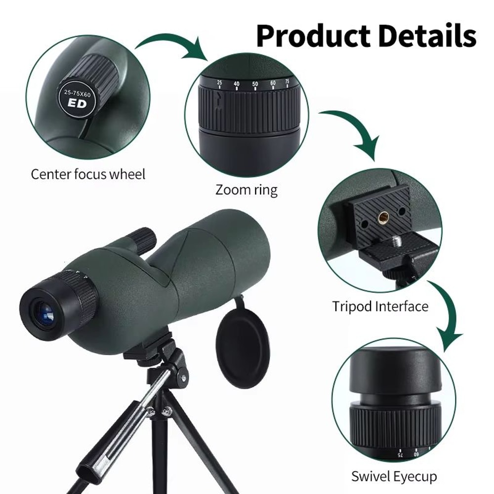 2575x60 Zoom Spotting Scope Monocular With BAK4 Prism And ED Lens 4