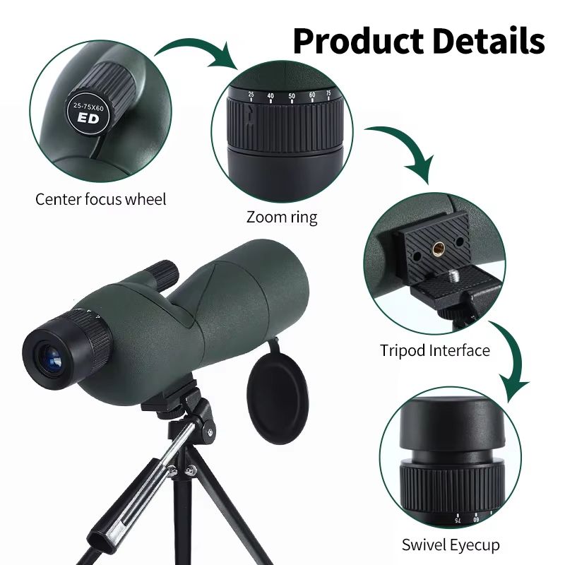 2575x60 Zoom Spotting Scope Monocular With BAK4 Prism And ED Lens 4