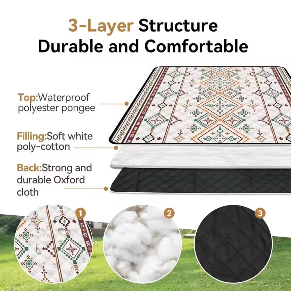 Extra Large Waterproof Outdoor Picnic Blanket 66x66 With Carrying Handle 2