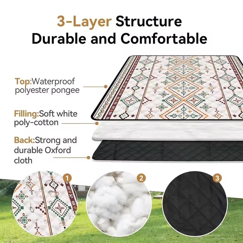 Extra Large Waterproof Outdoor Picnic Blanket 66x66 With Carrying Handle 2