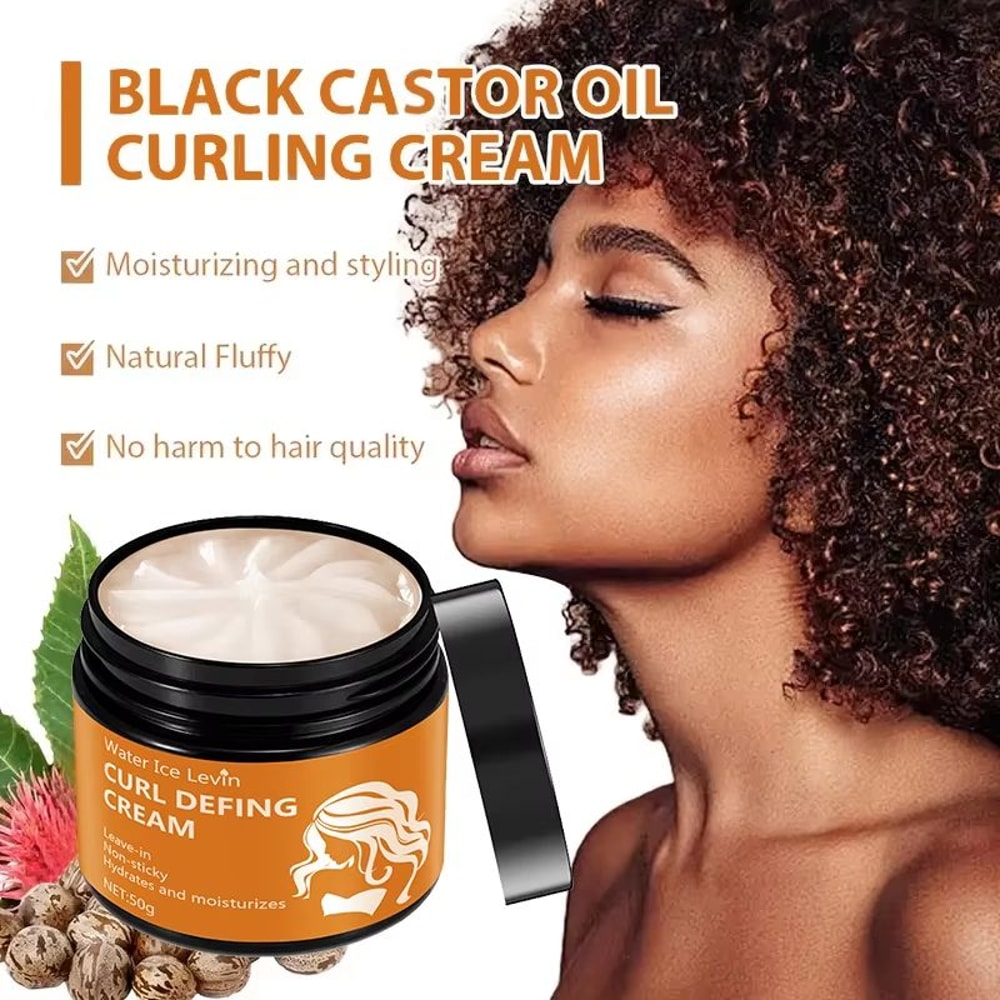 Black Castor Oil Curly Hair Styling Cream For Moisturizing And Defining Curls 2
