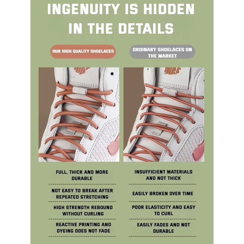 Round Elastic NoTie Shoelaces For Sneakers And Tennis Shoes Kids And Adult 3