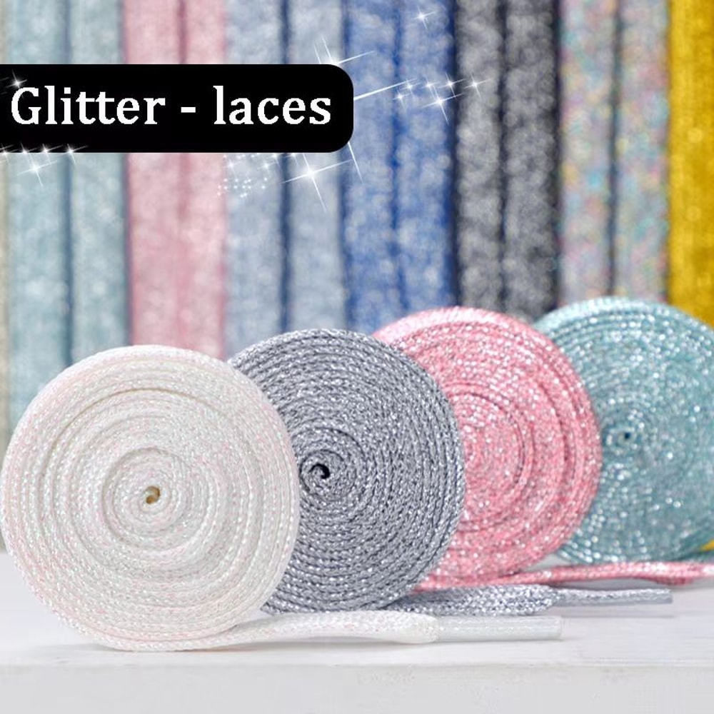 Glitter Shoelaces Shiny Flat Shoe Laces In Gold And Silver 039in Width For Sneakers And Boots 2