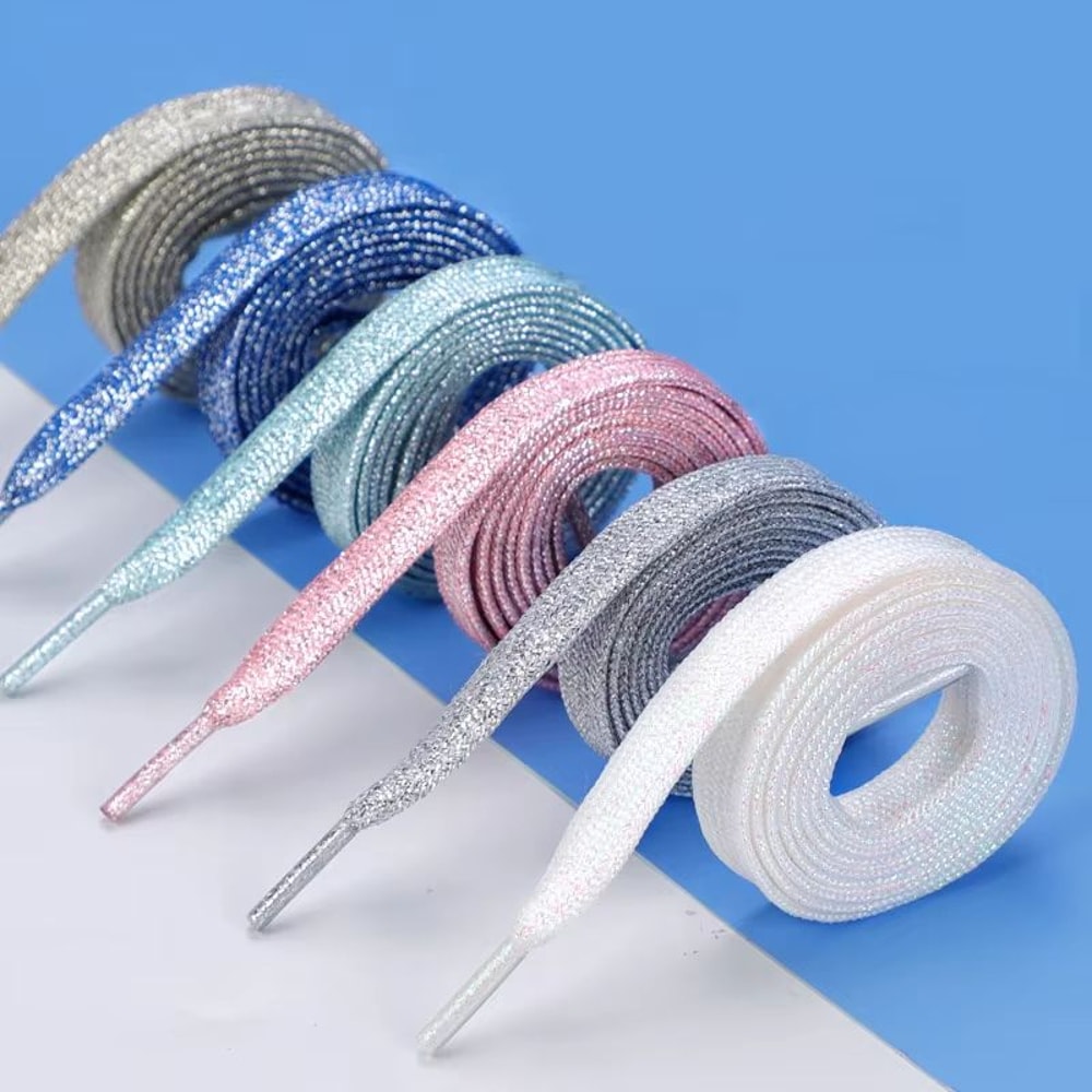 Glitter Shoelaces Shiny Flat Shoe Laces In Gold And Silver 039in Width For Sneakers And Boots 3