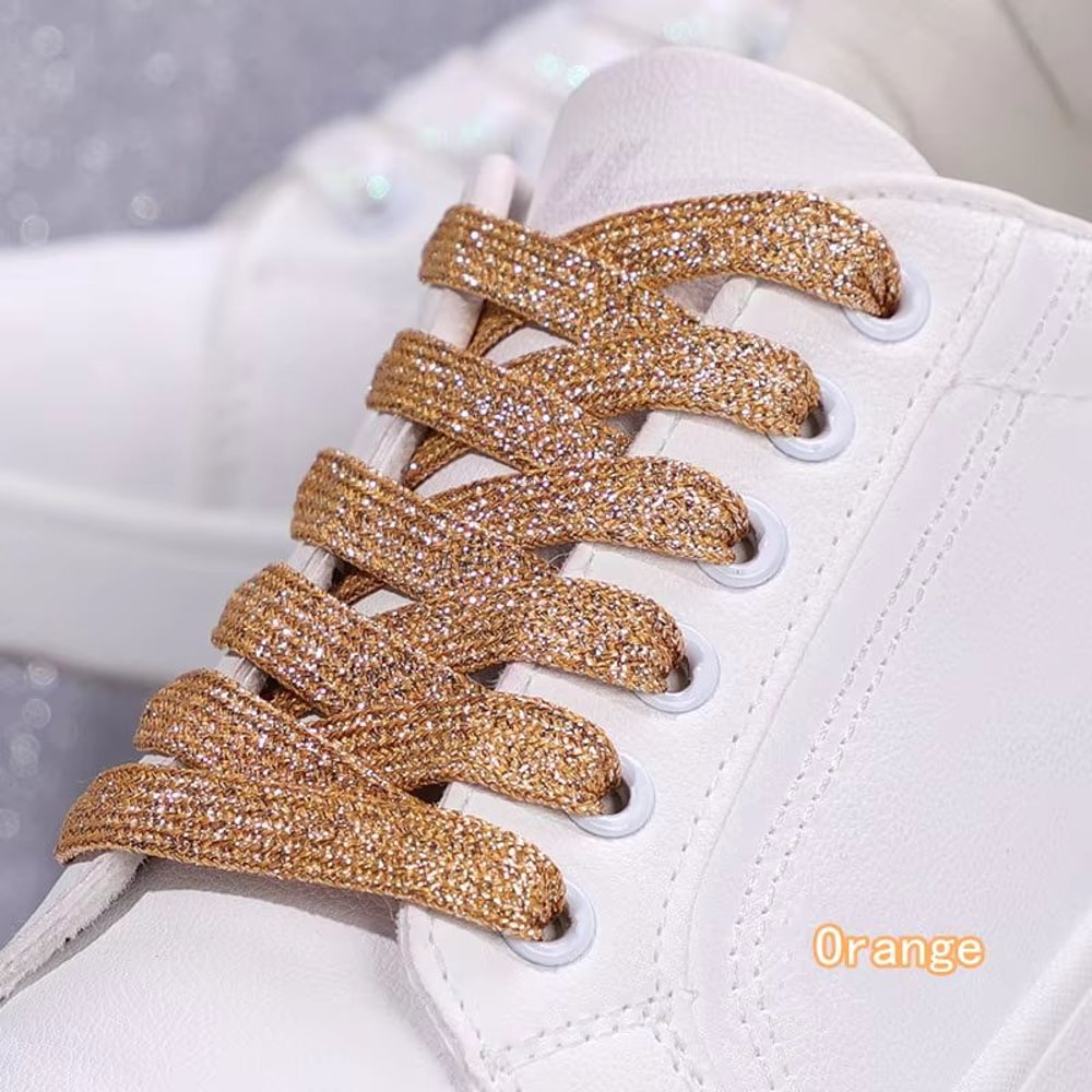 Glitter Shoelaces Shiny Flat Shoe Laces In Gold And Silver 039in Width For Sneakers And Boots 11