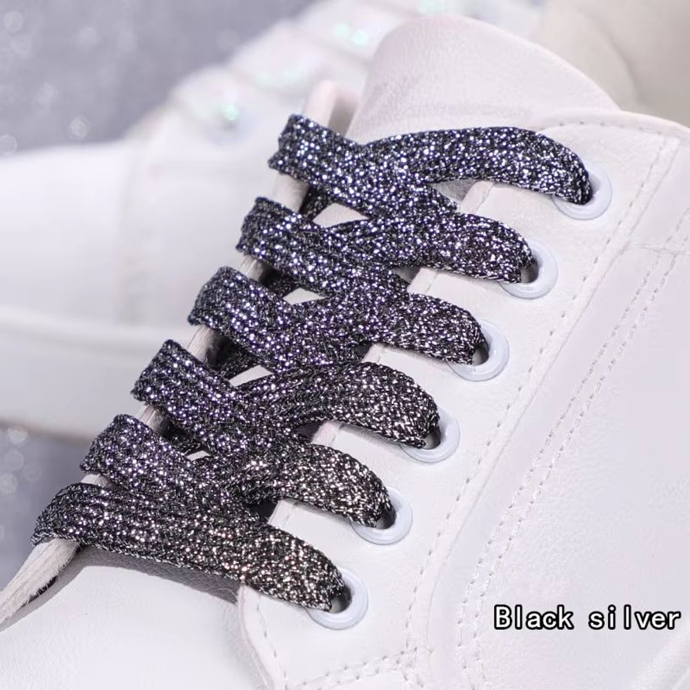 Glitter Shoelaces Shiny Flat Shoe Laces In Gold And Silver 039in Width For Sneakers And Boots 16