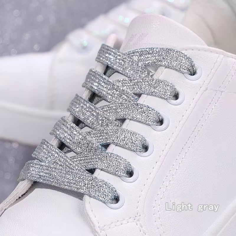 Glitter Shoelaces Shiny Flat Shoe Laces In Gold And Silver 039in Width For Sneakers And Boots 19