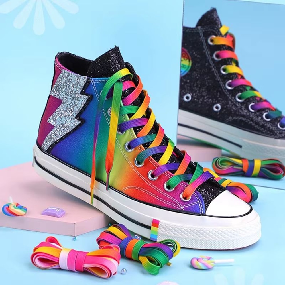 Rainbow Gradient Flat Shoelaces For Casual Canvas Shoes Unisex 2